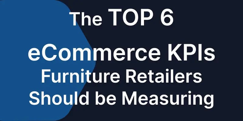 Text graphic reads: The TOP 6 eCommerce KPIs Furniture Retailers Should be Measuring on a dark background with a blue accent.